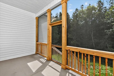 a view of a balcony with door