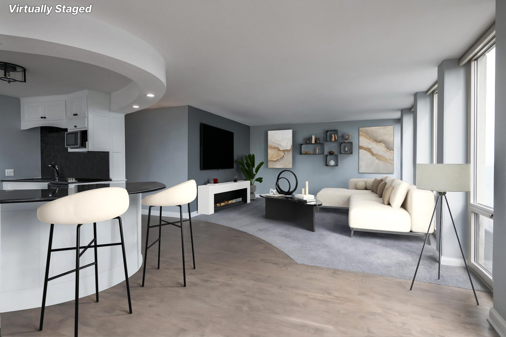 111 East Chestnut Street, Unit 37K Chicago, IL 60611 - Photo 6 of 37 a living room with furniture and a flat screen tv