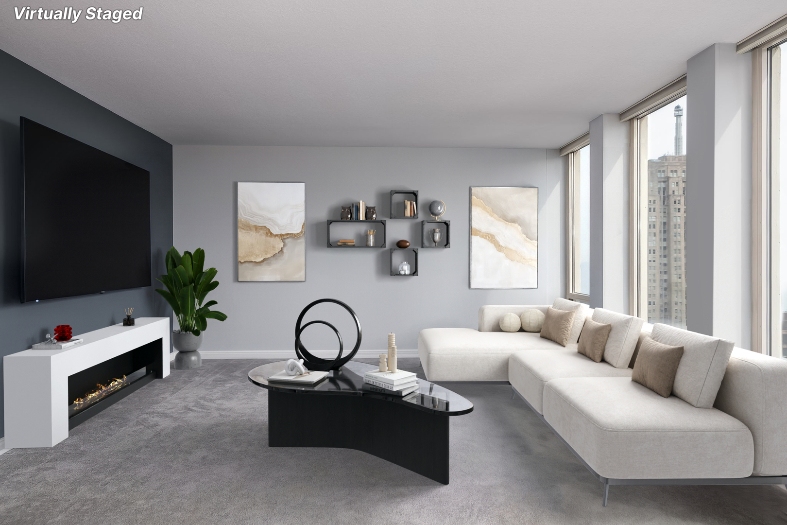 111 East Chestnut Street, Unit 37K Chicago, IL 60611 - Photo 7 of 37 a living room with furniture a flat screen tv and a window