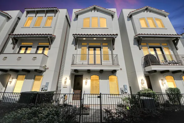front view of a brick house with a door