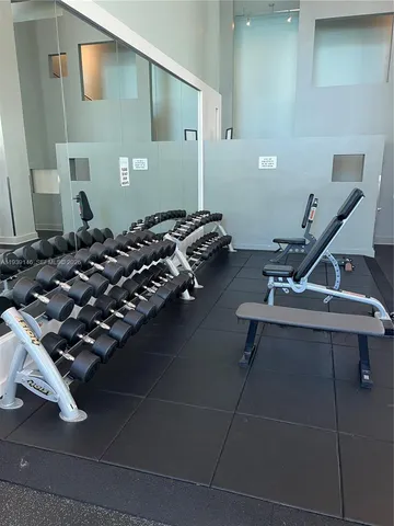 a view of a room with gym equipment