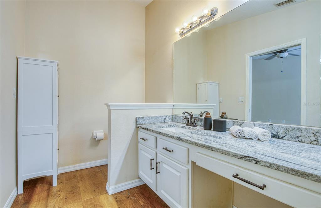 648 Spring Lake Circle Tarpon Springs, FL 34688 - Photo 18 of 30 a bathroom with a granite countertop sink and a mirror