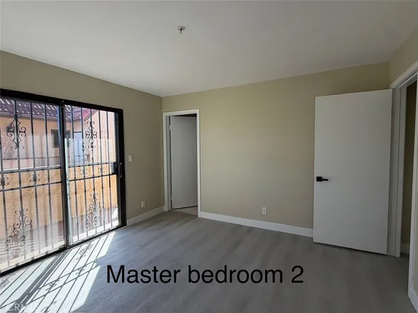 an entryway with a bench
