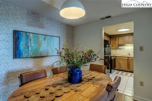 a dining room with furniture