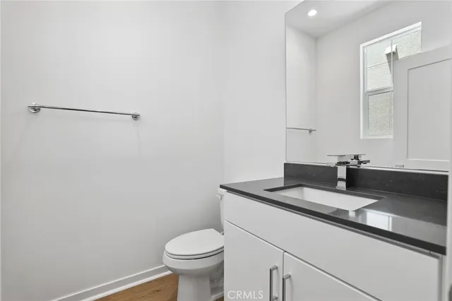 an empty room with a bathroom