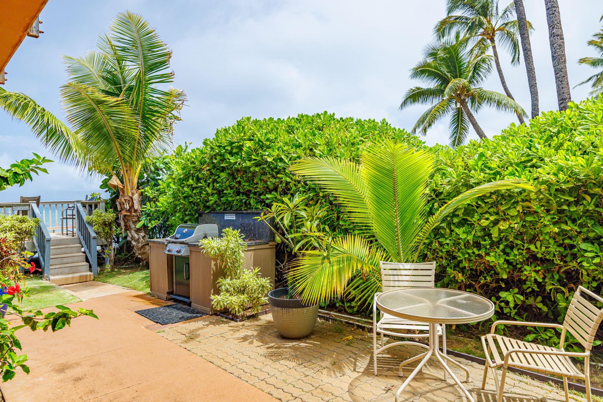 3559 Lower Honoapiilani Road, Unit 720 Lahaina, HI 96761 - Photo 28 of 31 a view of a chairs and table in the garden