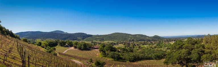 a view of a town with mountains in the background