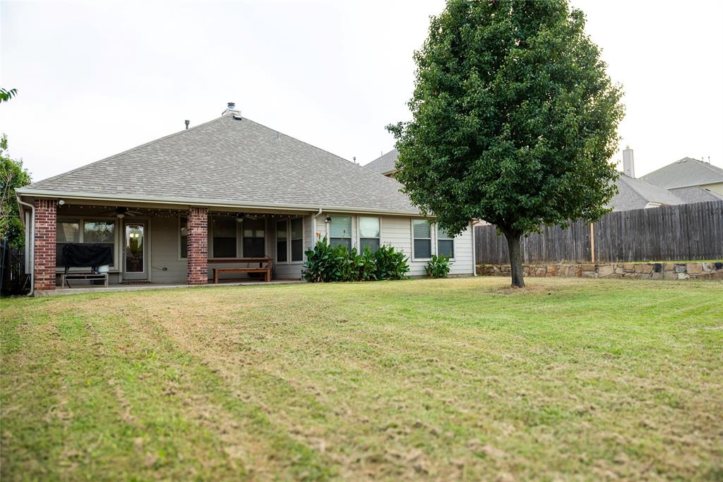 5125 Shelly Ray Road Fort Worth, TX 76244 - Photo 24 of 27 Rear view of house featuring a patio, a ceiling fan, and roof with shingles