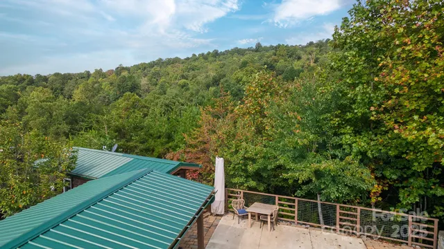 a view of a balcony with mountain view
