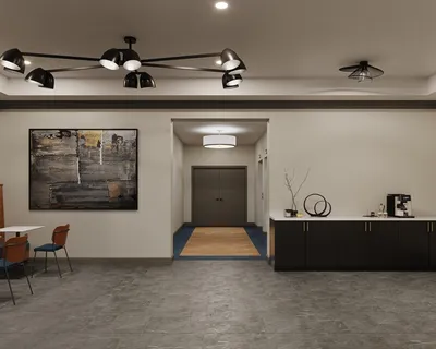 a living room with furniture