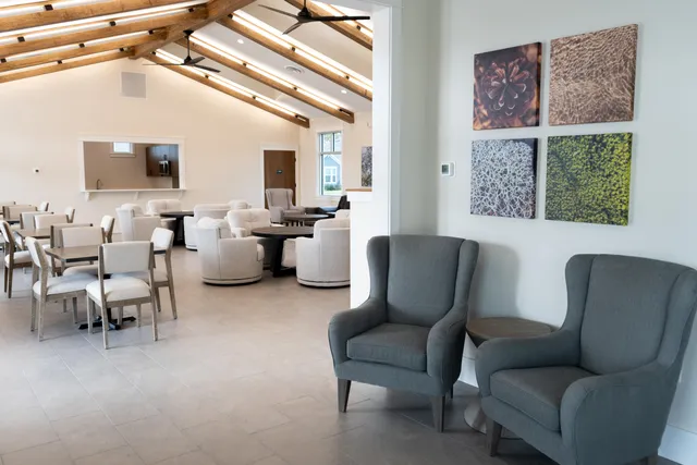 a living room with furniture wooden floor and windows