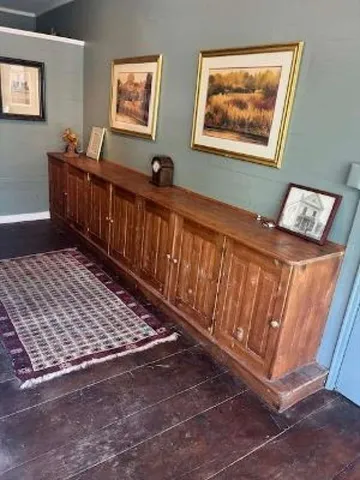 a view of cabinets and window