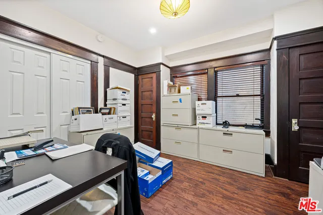 a workspace with furniture and window