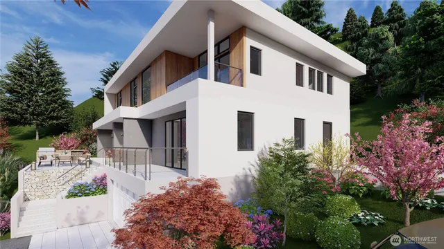 a backyard of a house with lots of green space