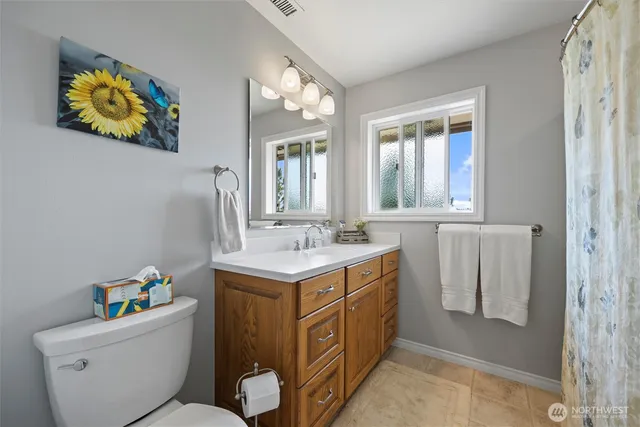 a bathroom with a sink a mirror and a toilet