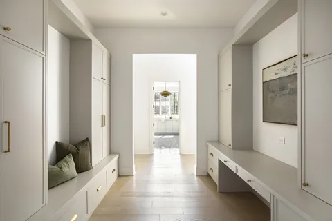 a bathroom with a tub and shower