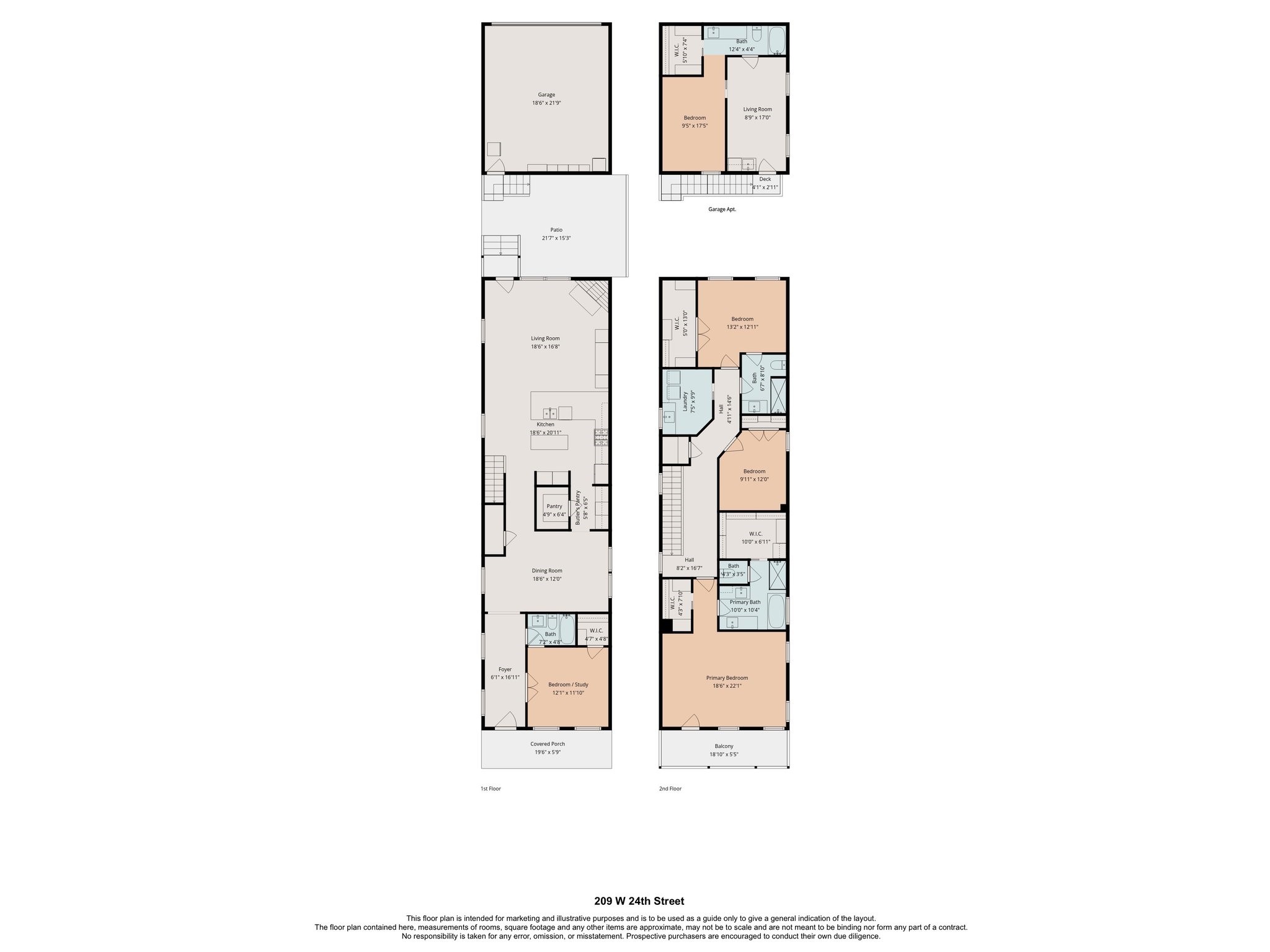 209 West 24th Street Houston, TX 77008 - Photo 36 of 36 Floor plan- for marketing purposes only. Buyer to verify dimensions and accuracy.