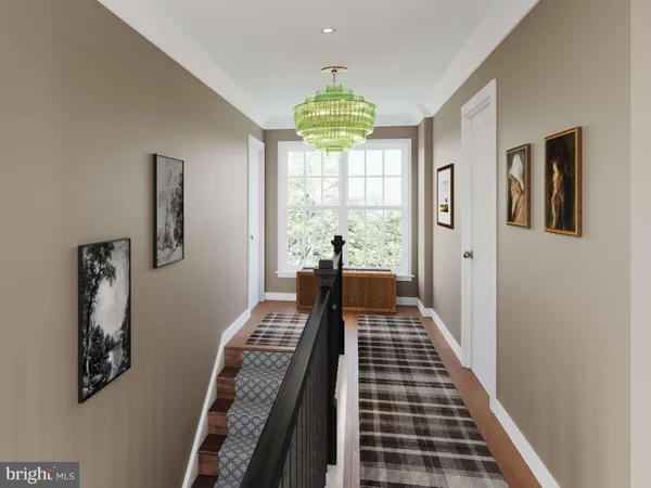 a view of a hallway with windows