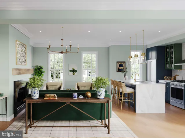 a view of kitchen with stainless steel appliances kitchen island dining table and chairs