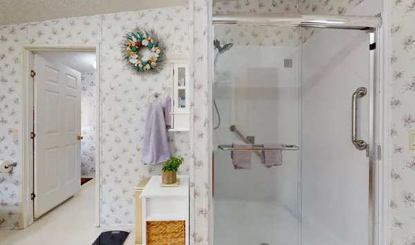 a bathroom with a shower