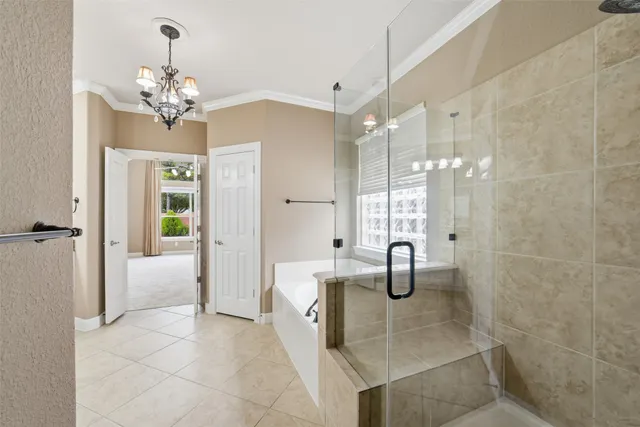 a bathroom with a shower a sink and mirror