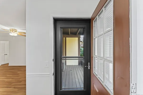 a view of a porch with a yard