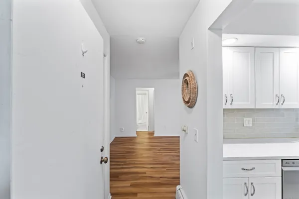 a view of a hallway with elevator