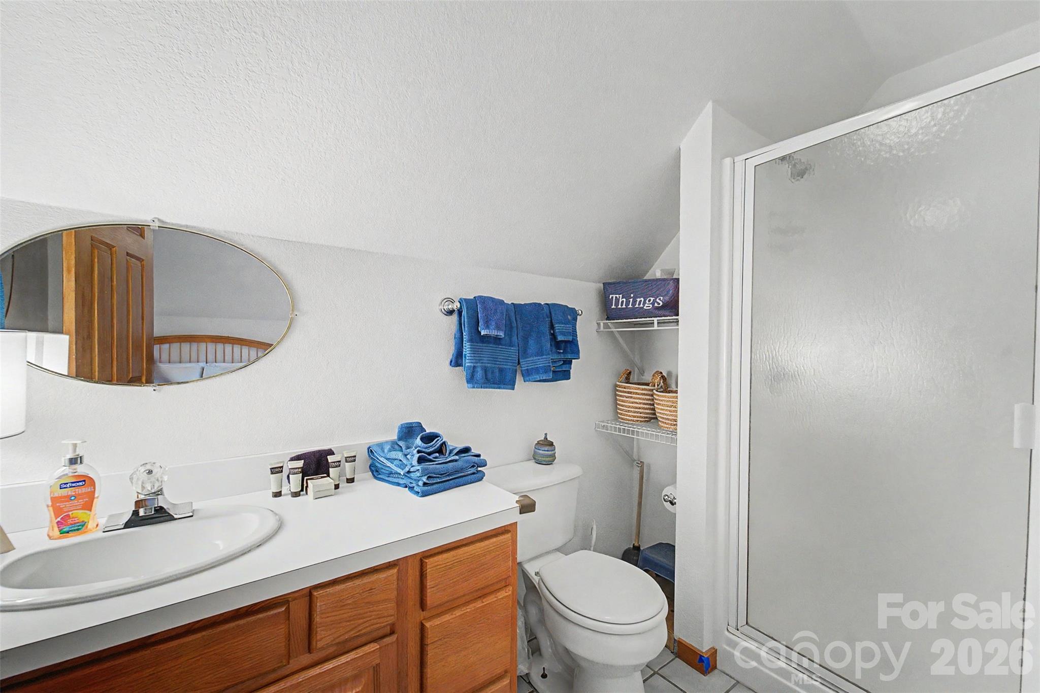 183 Ridge Place Bryson City, NC 28713 - Photo 25 of 44 a bathroom with a granite countertop sink vanity mirror and toilet