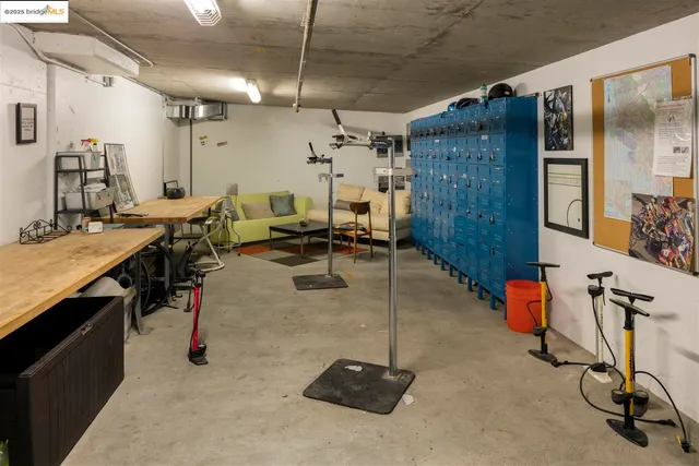 a view of a brick building with many windows