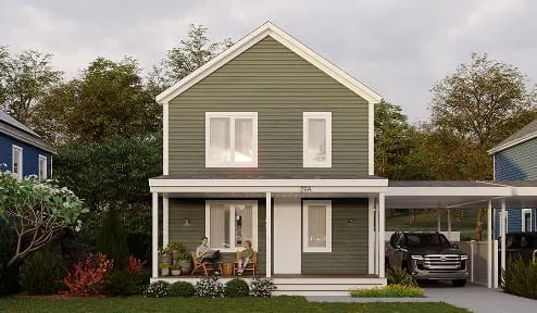 a front view of a house with garden