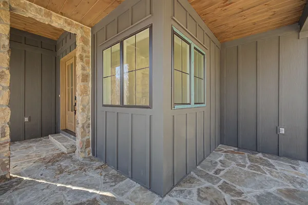 a view of a livingroom with wooden floor