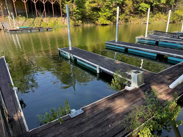 a view of a lake with couches chairs