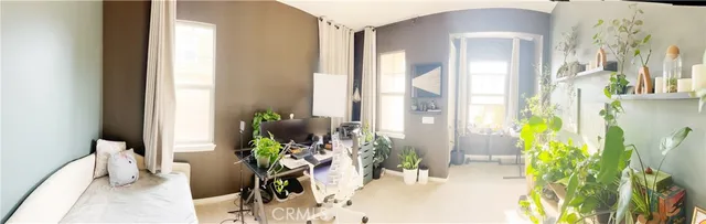 a view of a hallway with wooden floor and a potted plant