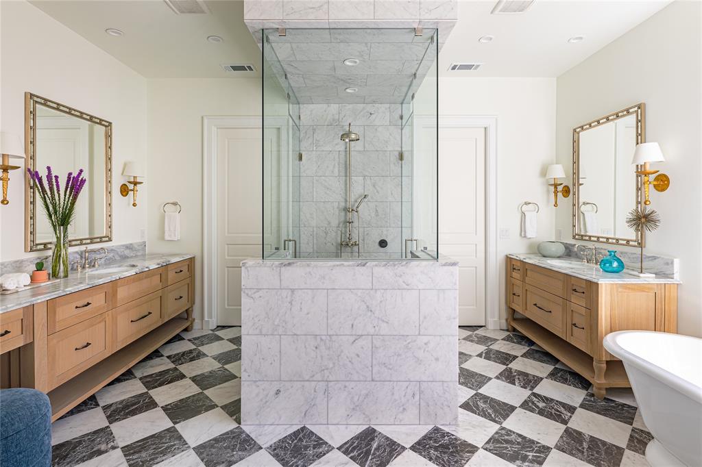4509 Pomona Road Dallas, TX 75209 - Photo 15 of 17 a bathroom with a double vanity sink mirror and shower