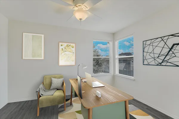 a bedroom with a bed and a couch