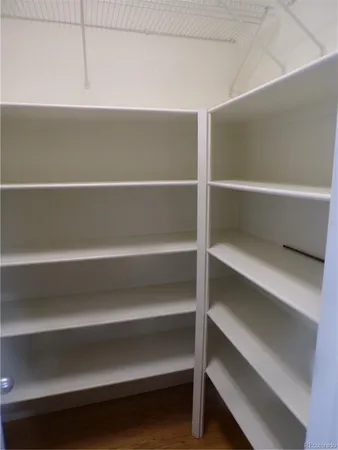 a view of walk in closet with empty racks