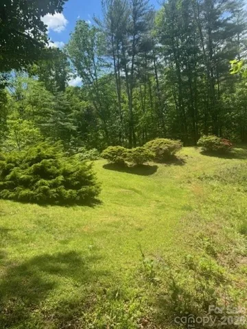 a view of a garden with a fountain