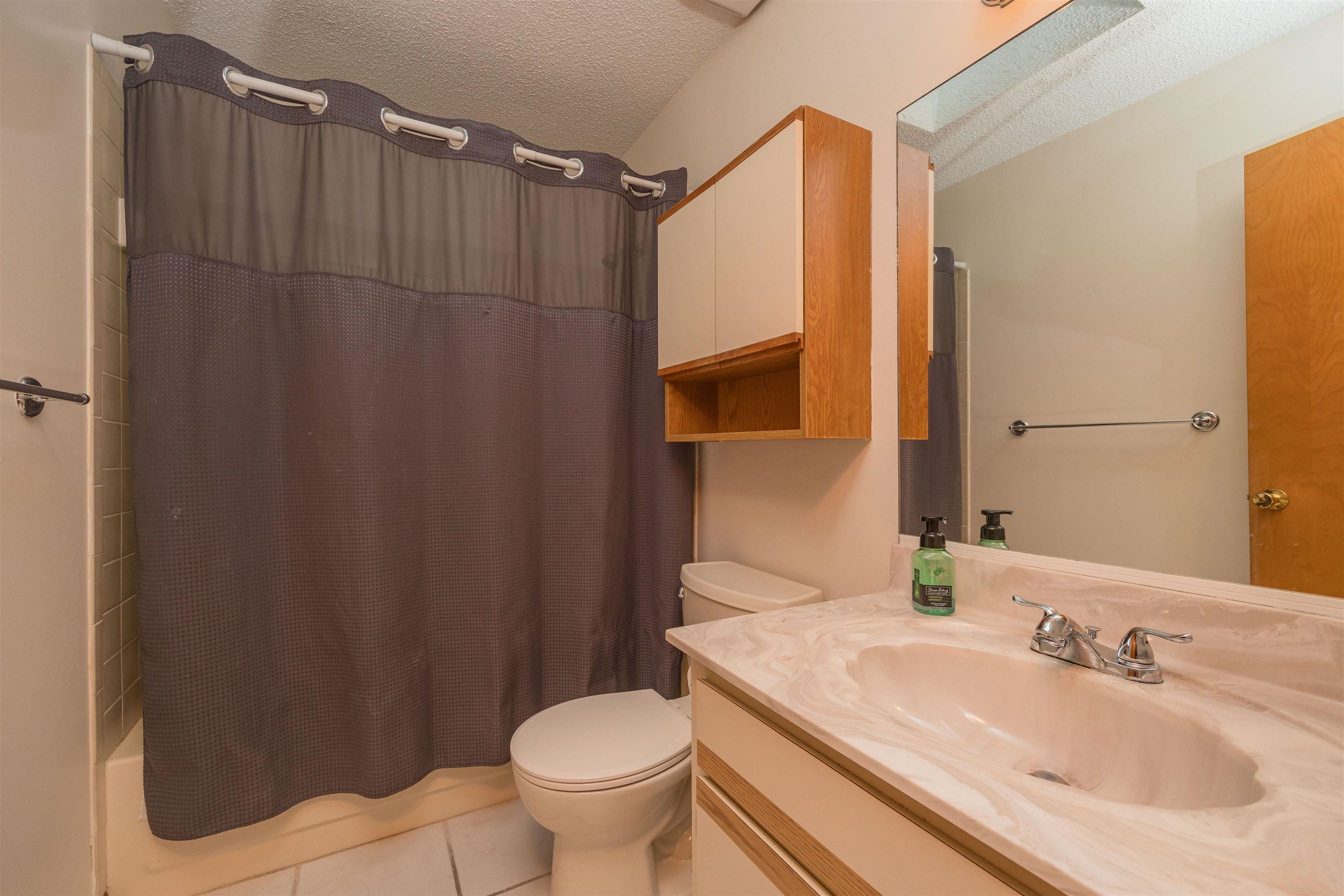 836 Queen Road St. Augustine, FL 32086 - Photo 26 of 26 a bathroom with a sink a toilet a mirror and shower curtain