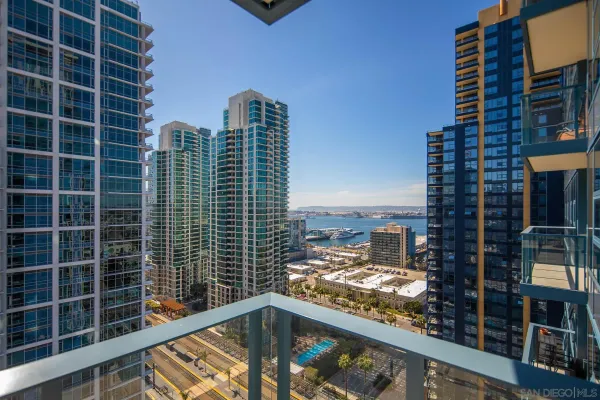 a view of a balcony with city view