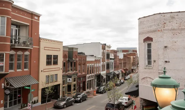 a front view of a building with glass windows