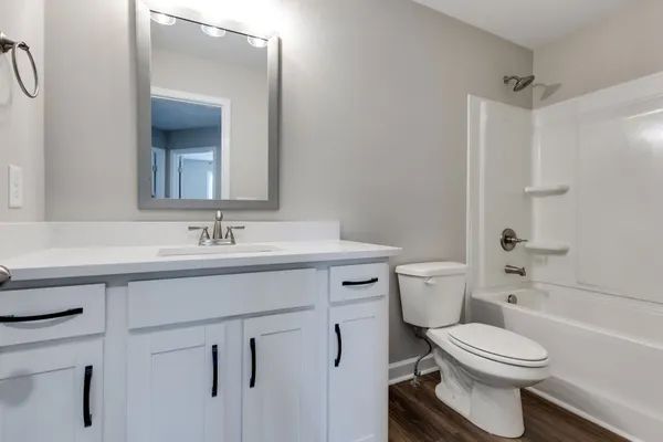 a bathroom with a sink toilet vanity and shower