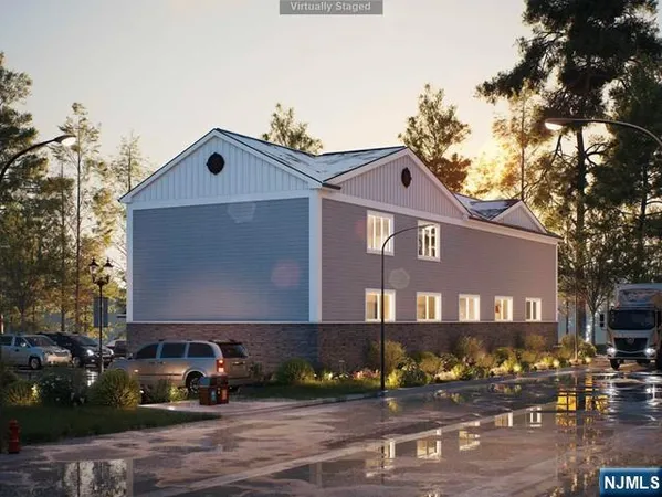 a front view of a building with street view