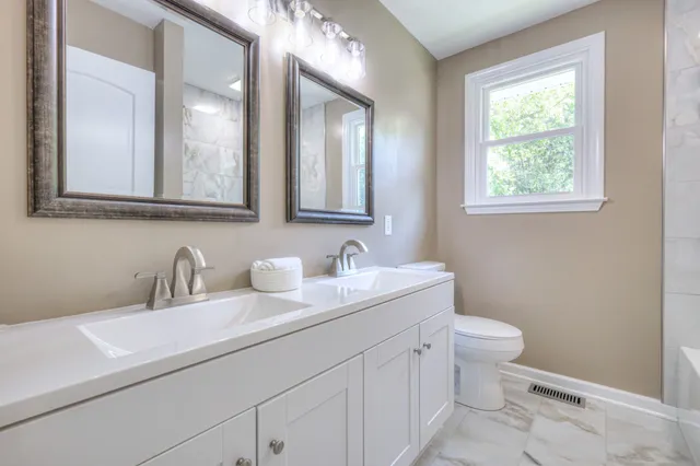 a bathroom with a bathtub