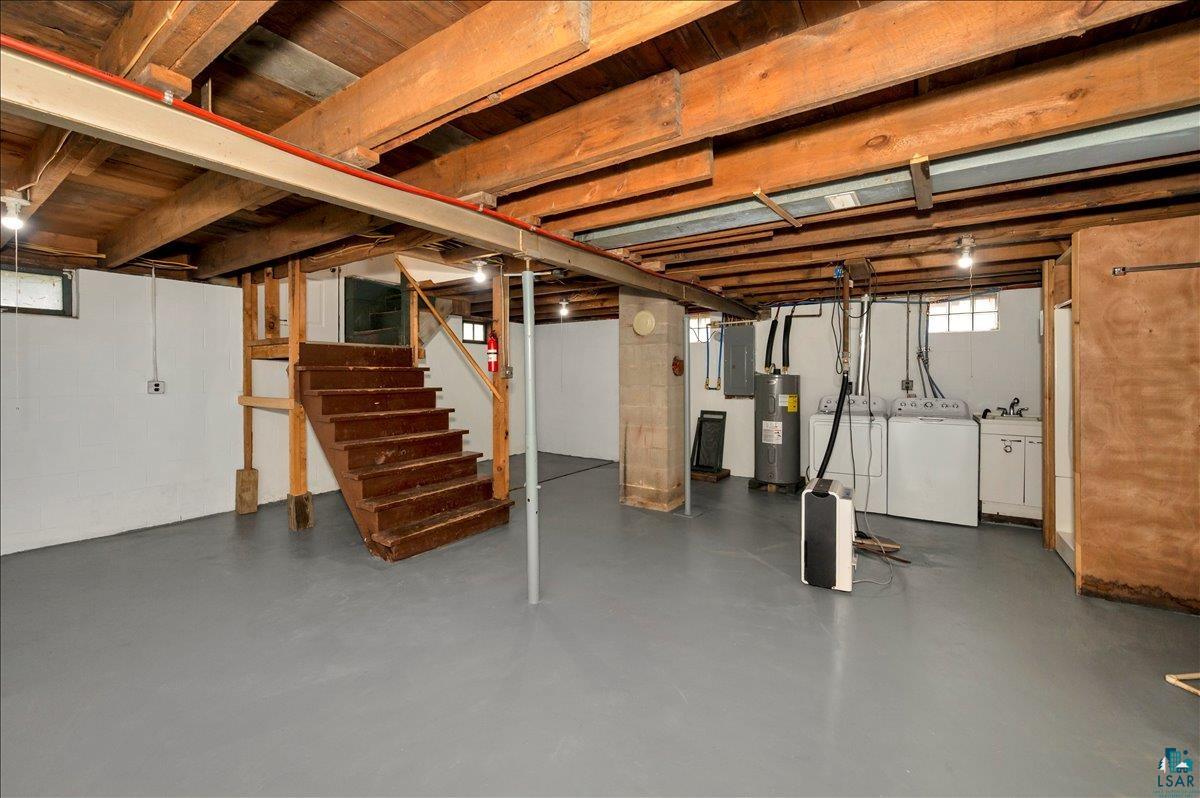 6355 Stoney Brook Road Alborn, MN 55702 - Photo 10 of 18 Below grade area featuring water heater, electric panel, and independent washer and dryer