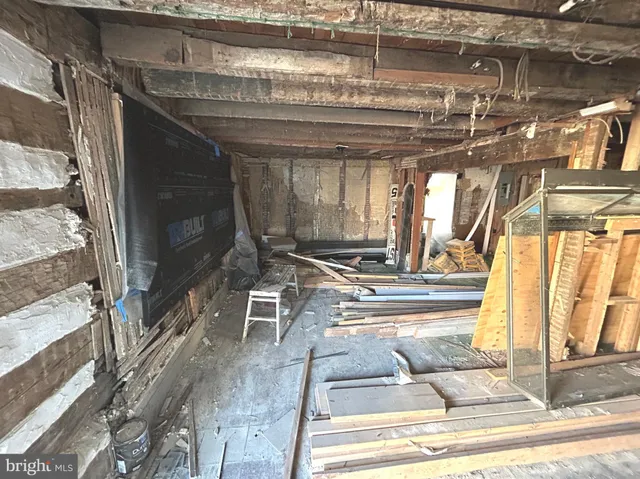 a view of a room with racks on the walls