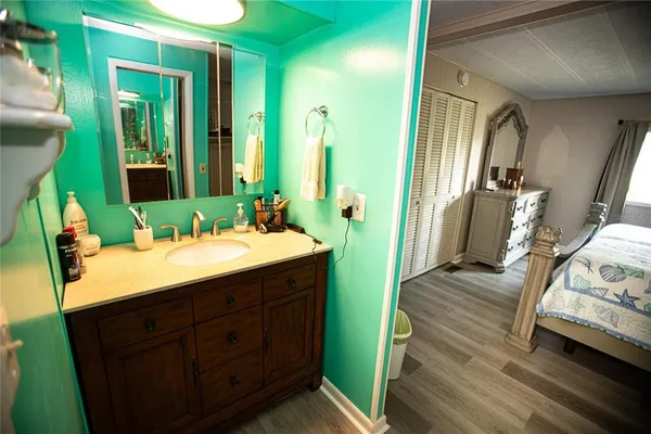 an aerial view of a house with outdoor space