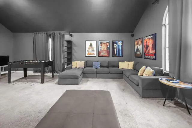 a backyard of a house with seating space