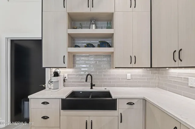 a room with wooden furniture