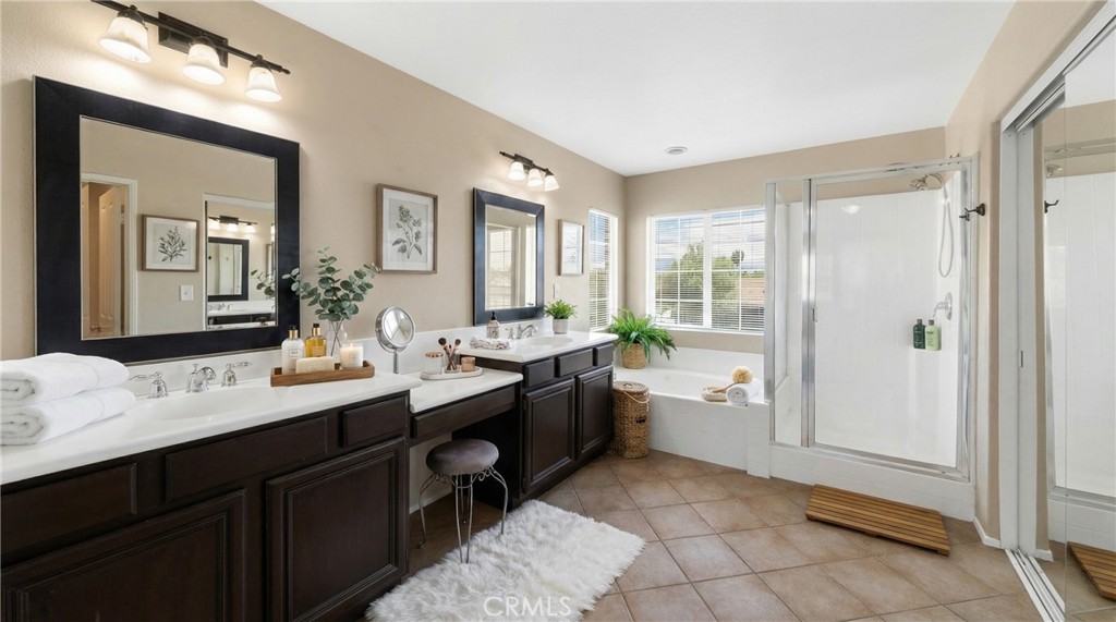 31207 Bell Mountain Road Menifee, CA 92584 - Photo 32 of 60 Expansive Primary Bathroom With Dual Vanities And Ample Storage - Digitally Staged