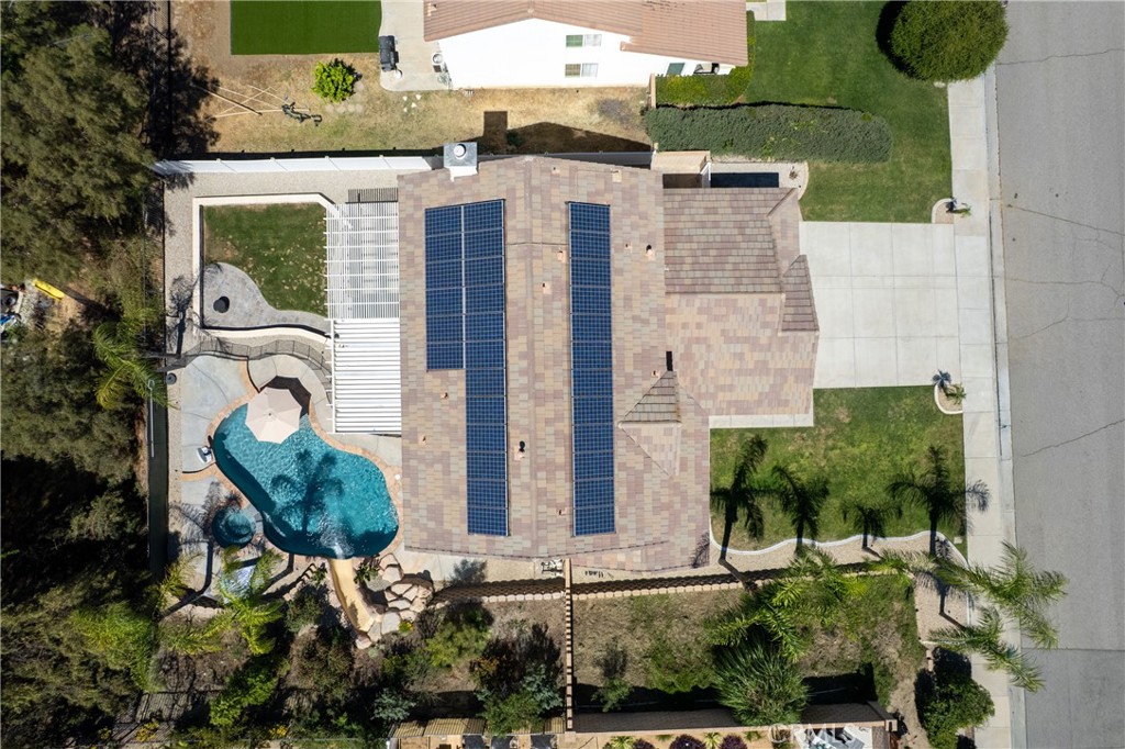 31207 Bell Mountain Road Menifee, CA 92584 - Photo 56 of 60 Top-Down Aerial View Highlighting Pool, Backyard, And Solar System